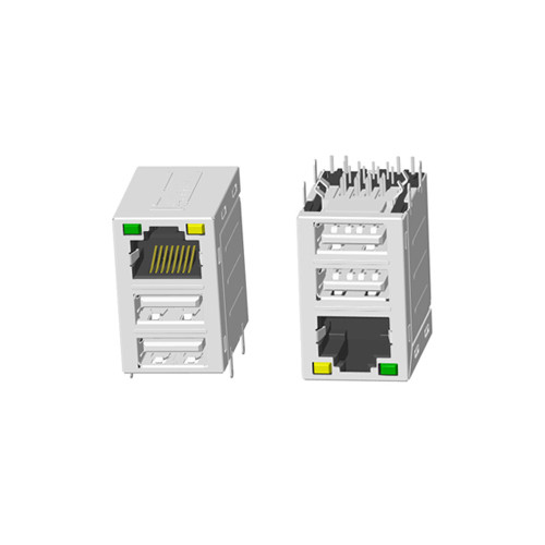RJ45 1X1 雙USB 2.0 帶燈 帶屏蔽 無彈片網絡接口